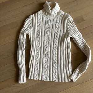 Jones New York Sport Cozy White Cable Knit Turtleneck Sweater